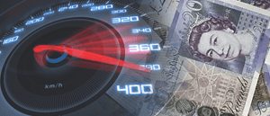 An image of a speedometer and cash, to show fast withdrawals at online casinos.