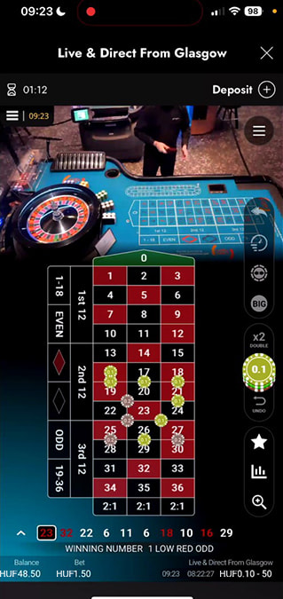 Képernyőkép a Glasgow Roulette játékból Magyarországon