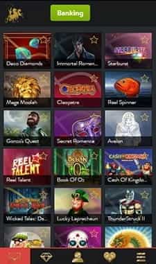 View of the Hippodrome Casino games on a mobile device.