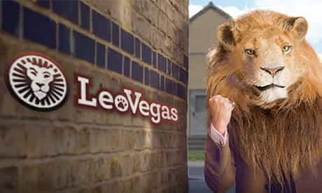 LeoVegas logo and a lion head on a man's body