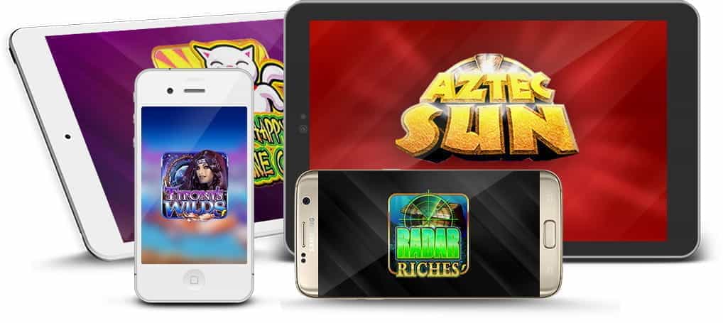 Smartphones and tablets showing Lightning Box mobile games