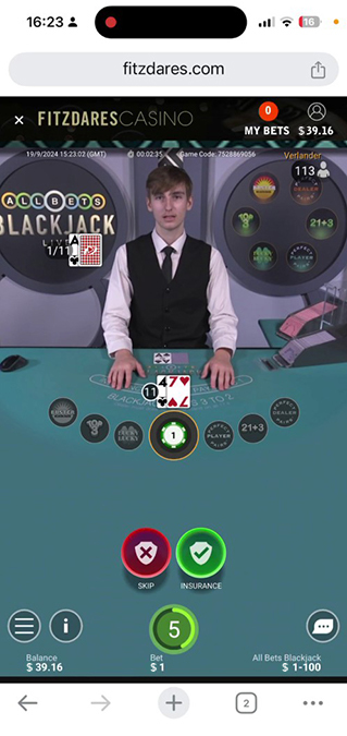 Screenshot From All Bets Blackjack Live, Tested for Ghana.
