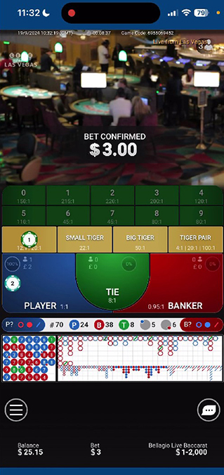 Screenshot From Bellagio Live Baccarat, Tested for Ghana.