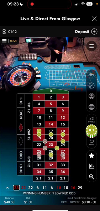 Screenshot From Glasgow Roulette, Tested for Ghana.