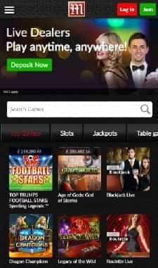 The MansionCasino games selection for mobile users.