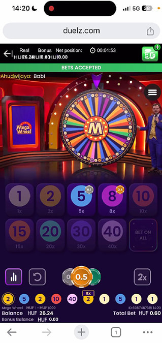 Képernyőkép a Mega Wheel játékról Magyarországon tesztelve