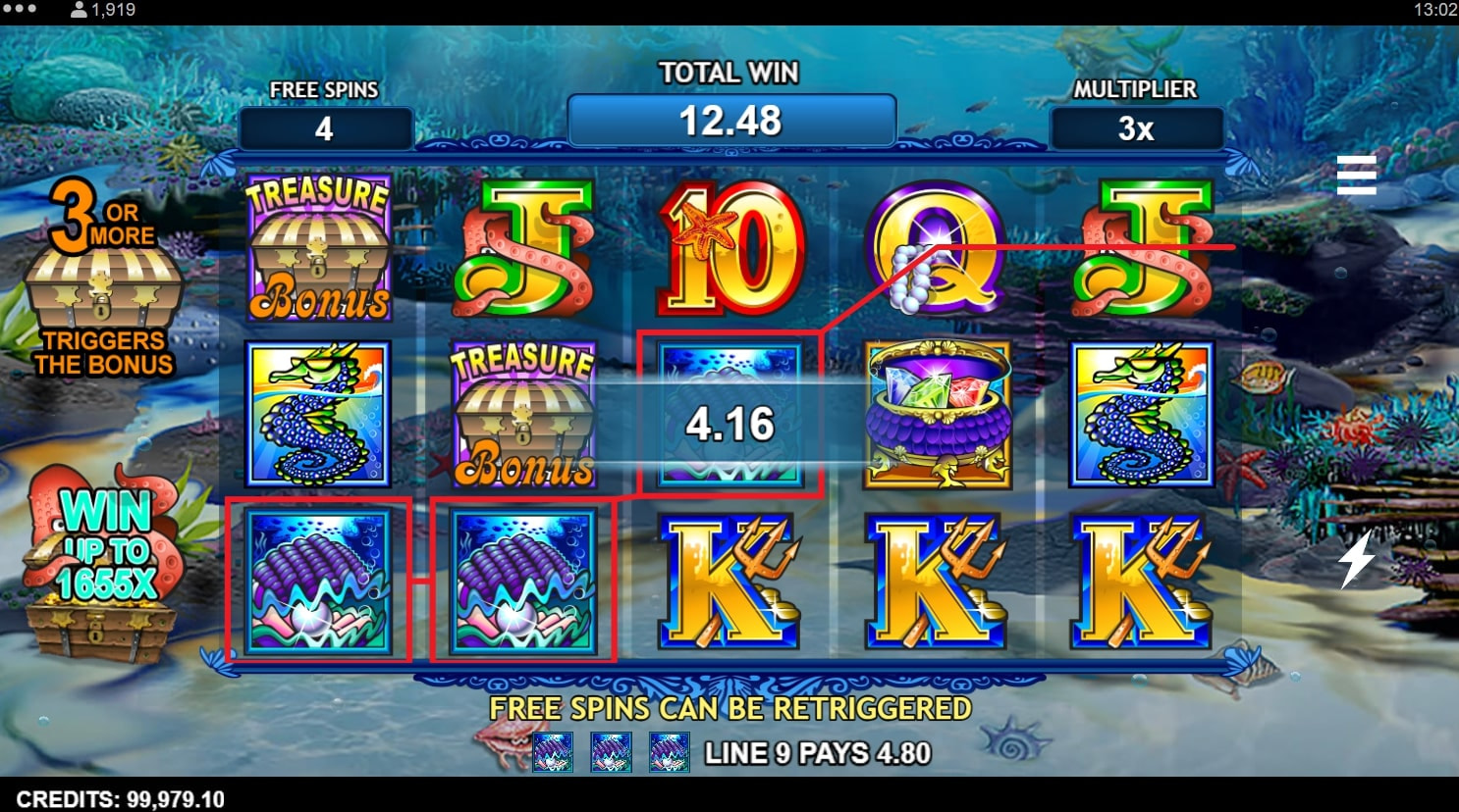 Screenshot from the free spins game of Mermaids Millions