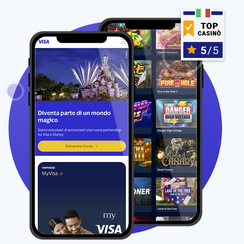App casinò con slot, monete e carta di credito che simbolizzano l'analisi dei casinò con Visa