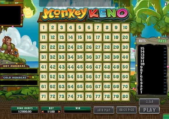 The monkey-themed Keno casino game.