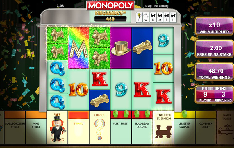 Screenshot from the Free Spins of Monopoly Megaways