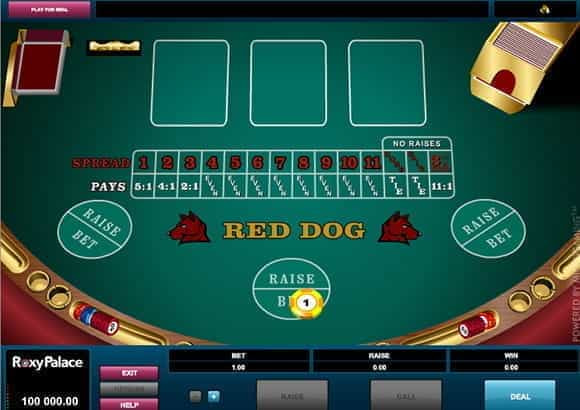 The Red Dog table set out with two cards dealt and the pointer on the spread.