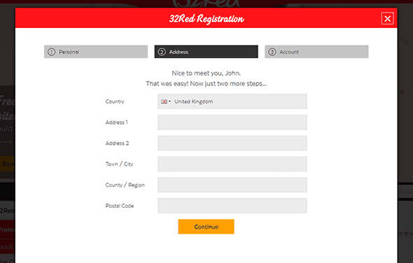 Second step of registration - provide personal information, your address, and a phone number for verification purposes