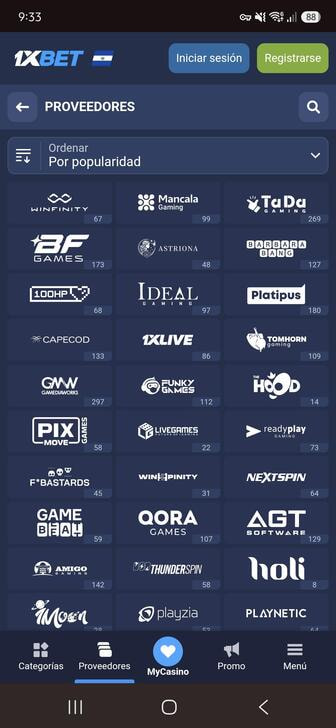 Lista de Desarrolladores de Juegos del Casino 1xBet