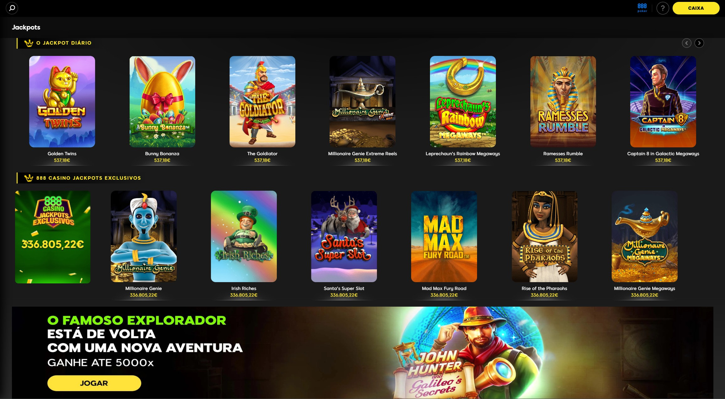 Jackpots no 888casino