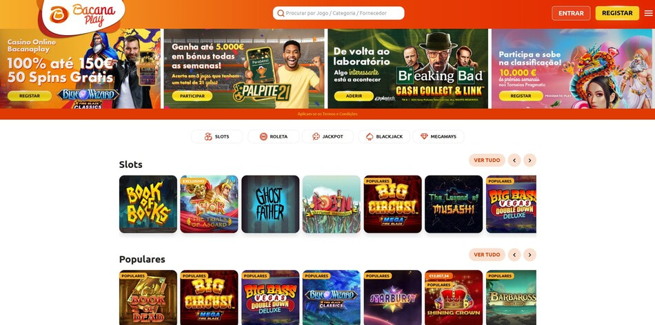 Página inicial do casino BacanaPlay