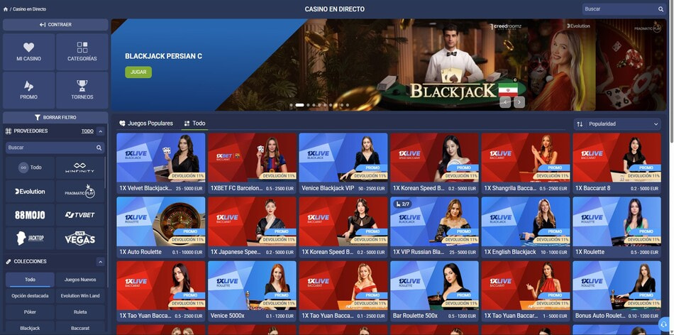 The 1XLIVE exclusive live table games at 1xBet in Nicaragua