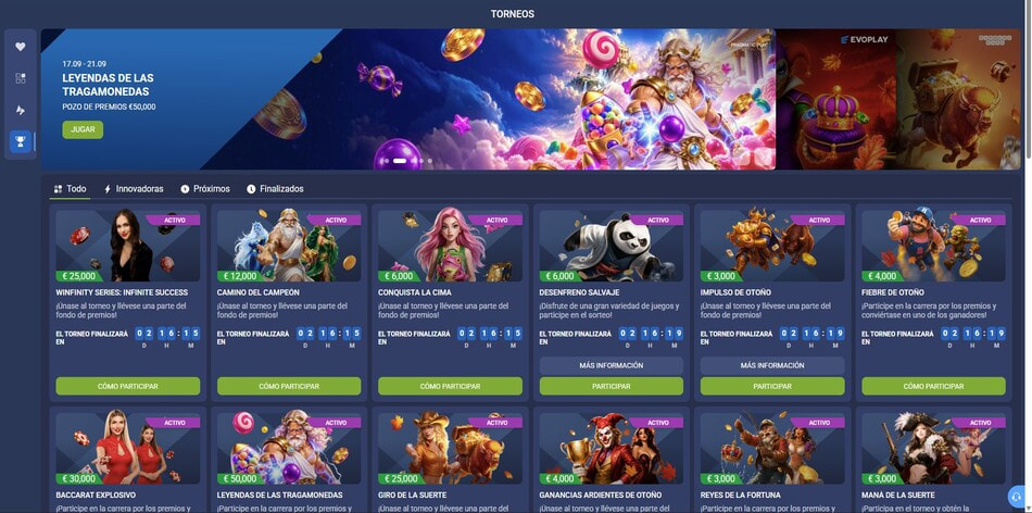 The casino tournaments page at 1xBet in Nicaragua
