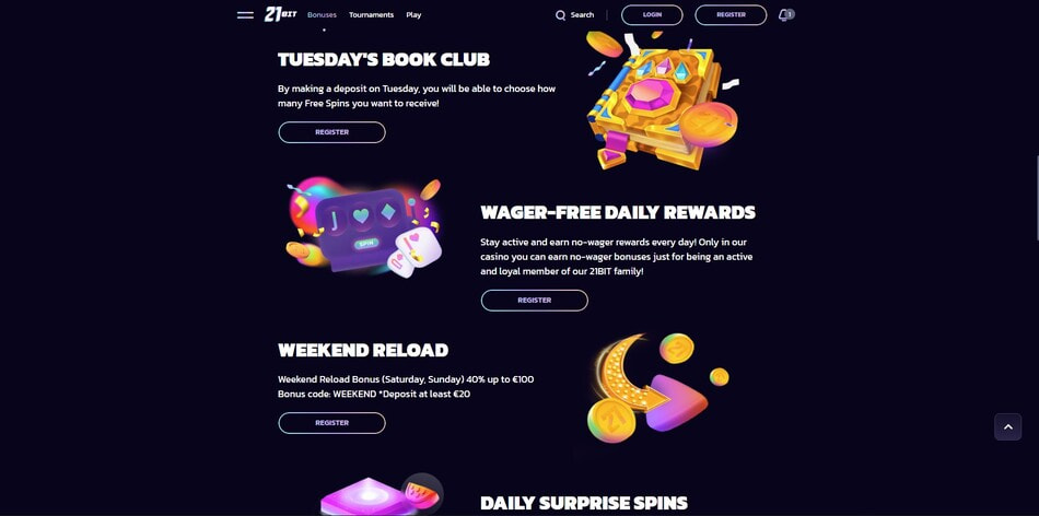 21bit Casino promotions page