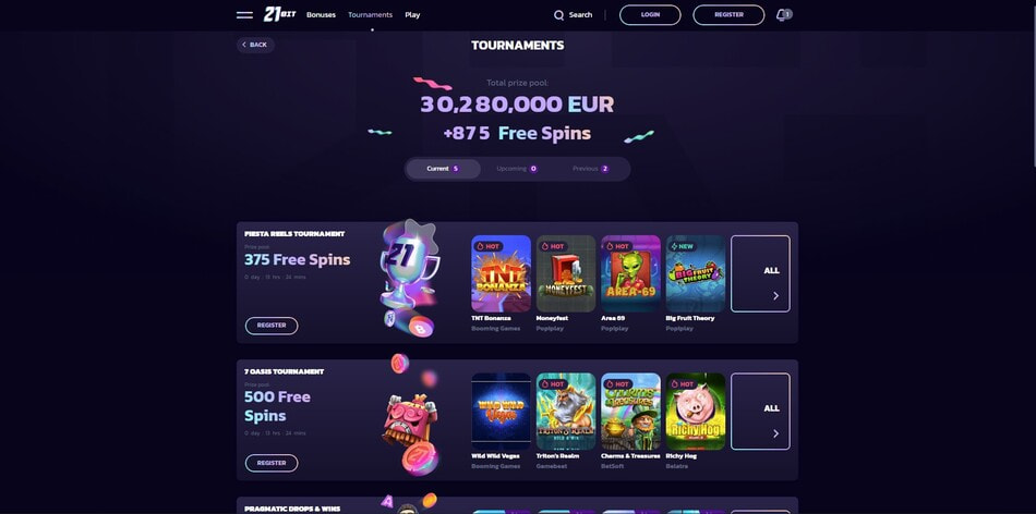 21bit Casino tournaments page