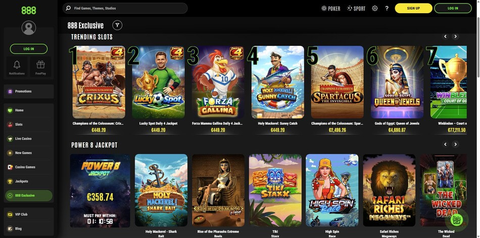 The exclusive games at 888casino