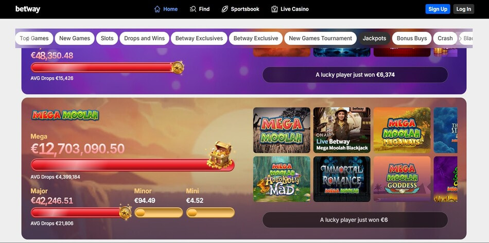 The Mega Moolah progressive jackpots at Betway