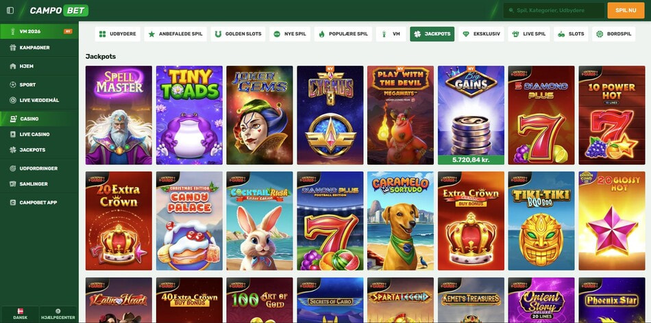 Jackpot slots section at CampoBet