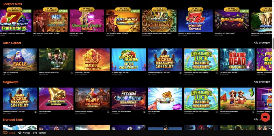 Jackpot Slots section at Casino777 showing the progressive jackpot totals above each game