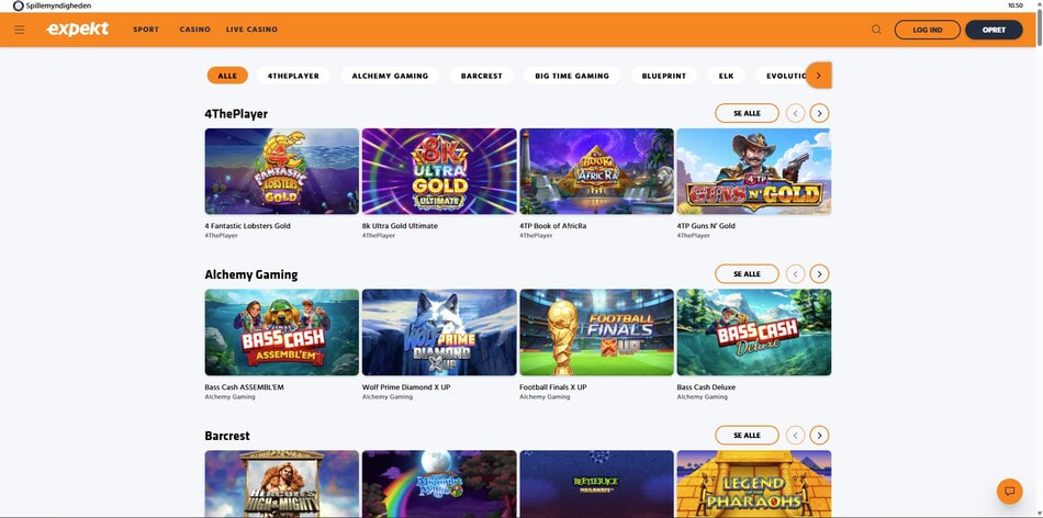 Browse by game developer feature at the Expekt online casino