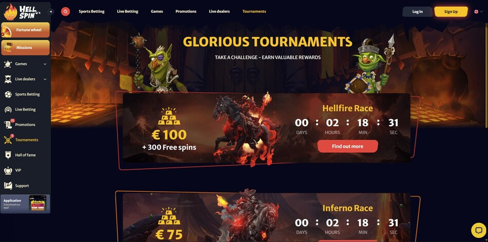 The tournaments page at HellSpin in Croatia