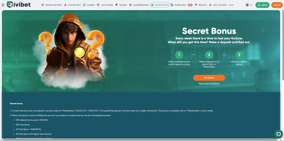 The Secret Bonus mystery promotion at Ivibet in Croatia