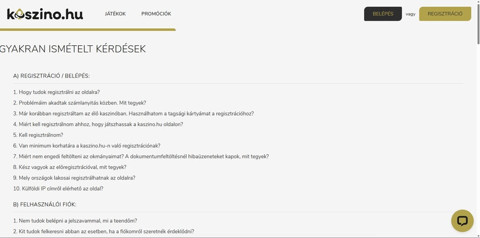 The detailed FAQ page at Kaszino.hu