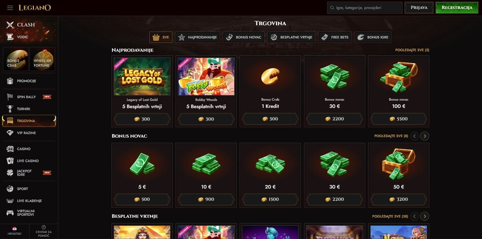 The loyalty coin shop with bonus trade options at Legiano in Croatia