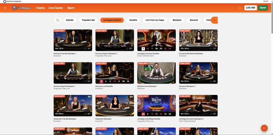Exclusive live casino tables at LeoVegas in Denmark