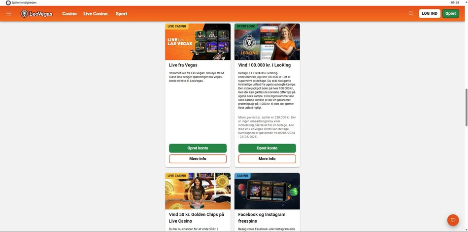 Casino and live casino promotions at LeoVegas in Denmark