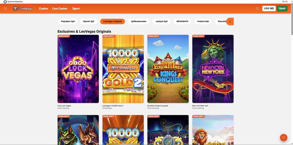 Exclusives and LeoVegas Originals slots section