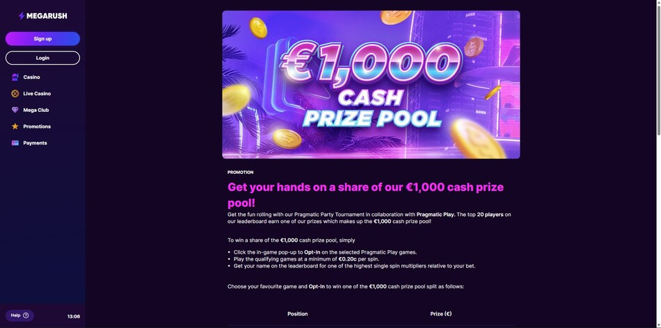MegaRush Pragmatic Party Tournament page