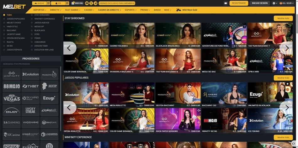 The live casino table limits at MelBet in Nicaragua