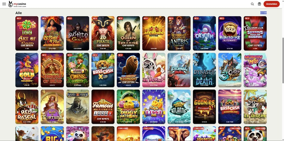 mycasino slot lobby displaying its full collection of over 3,700 games