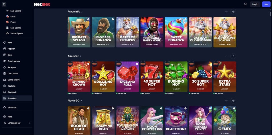 The casino game developers list at NetBet