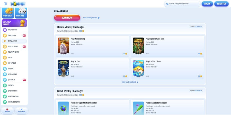 Nomini weekly challenges page