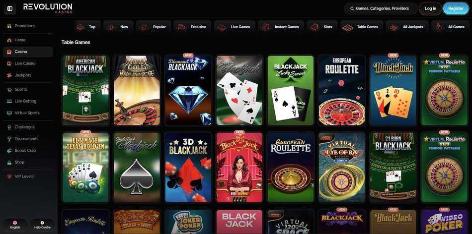 The RNG table games collection at Revolution Casino in Croatia