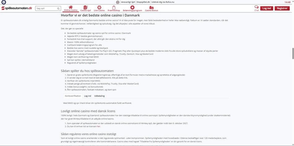 Beginner guides section at Spilleautomaten.dk