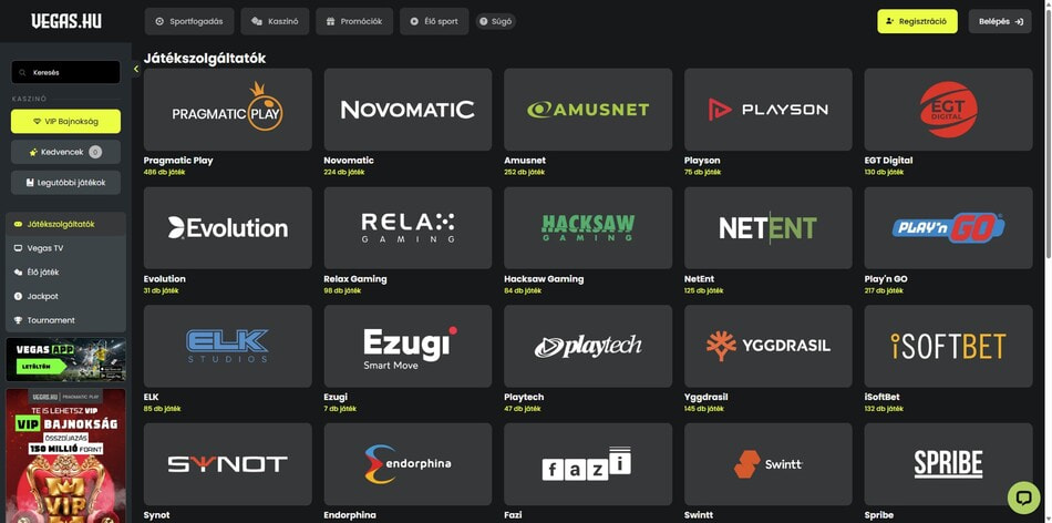 The game developers list at Vegas.hu
