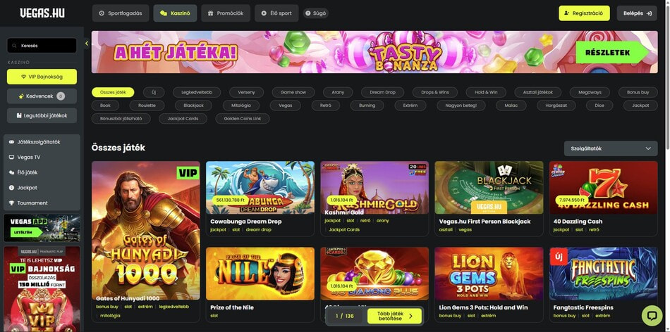 The online casino game collection at Vegas.hu