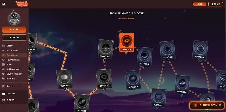 The monthly space-themed Bonus Map at Vegazone in Croatia