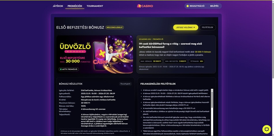 The welcome bonus terms at xcasino.hu