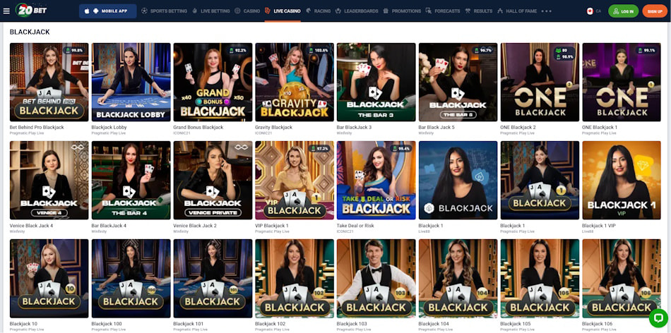 Live Dealer Blackjack Tables at 20bet
