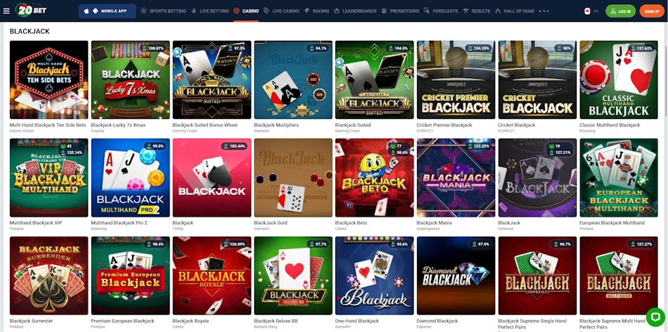 RNG Blackjack Games at 20bet.