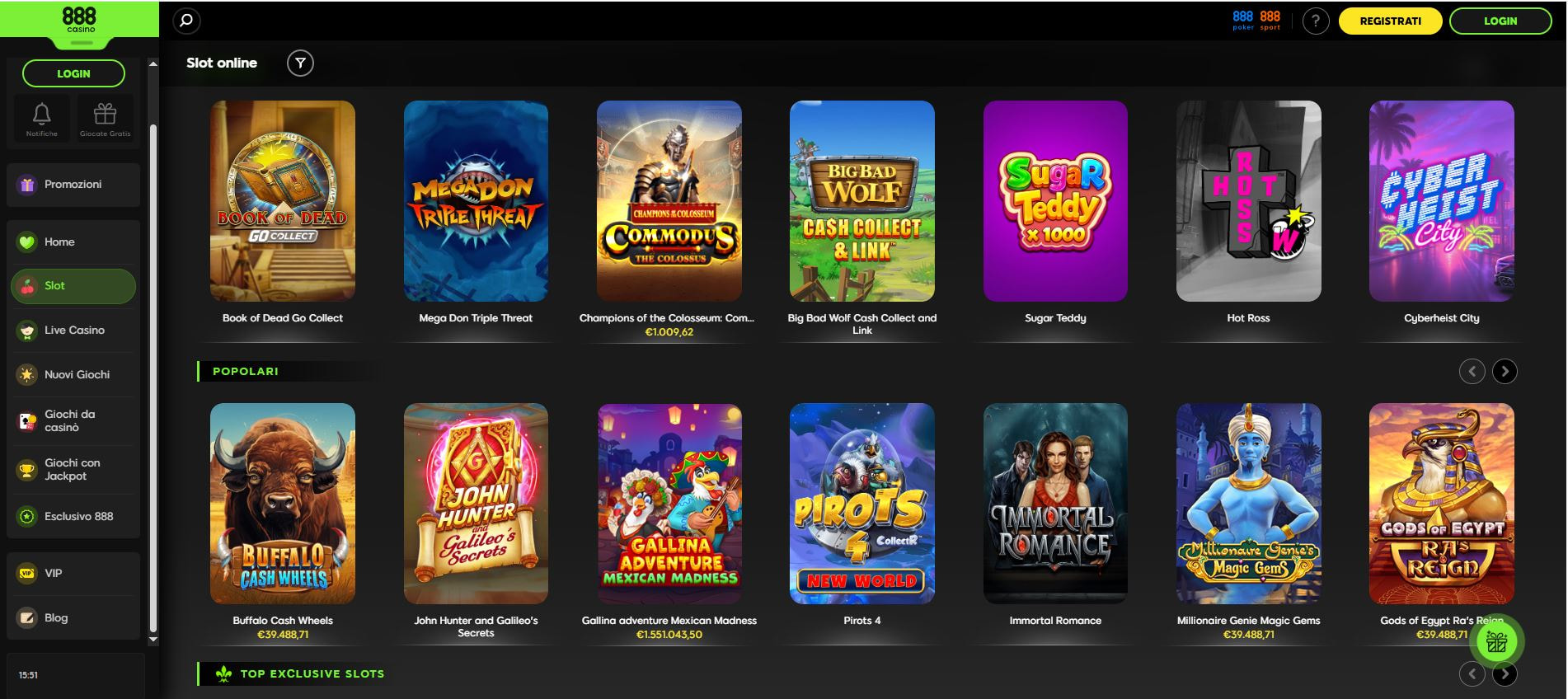 Una panoramica delle slot online su 888casino.