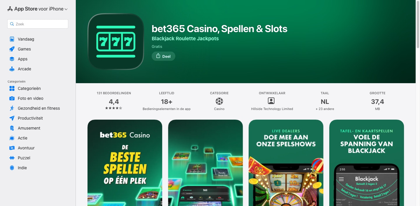 bet365 casino lobby met 1900+ slots